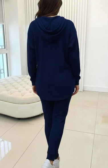 Kadın Uzun Kollu Kapşonlu Meloni Bluz Ve Pantolon Ikili Takım - Resim 4