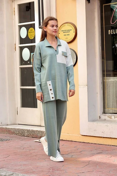 Kuş gözü triko takım Mint - Resim 4