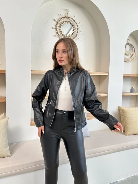 Mevsimlik deri ceket siyah st255510 ürün görseli 1