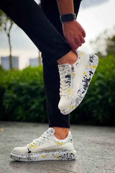 KB-02  Kuback  Bağcıklı Crocodile Beyaz Sarı Günlük Erkek Ayakkabı - Resim 3