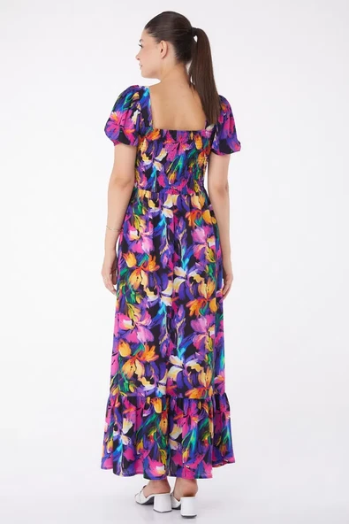 Kadın Fuşya Gipeli Kısa Kollu Elbise - Resim 3