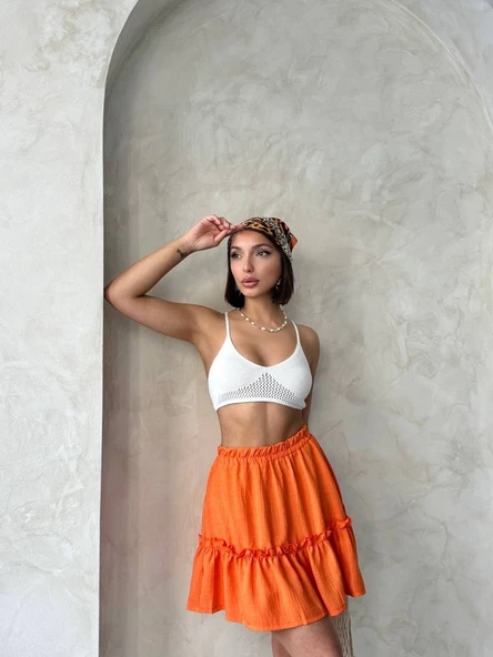 Çingene keten etek turuncu s24808 - Resim 6