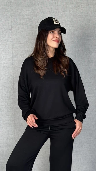 Kadın Uzun Kollu Bisiklet Yaka Viskon Iki Iplik Bluz Ve Pantolon Ikili Takım - Resim 3