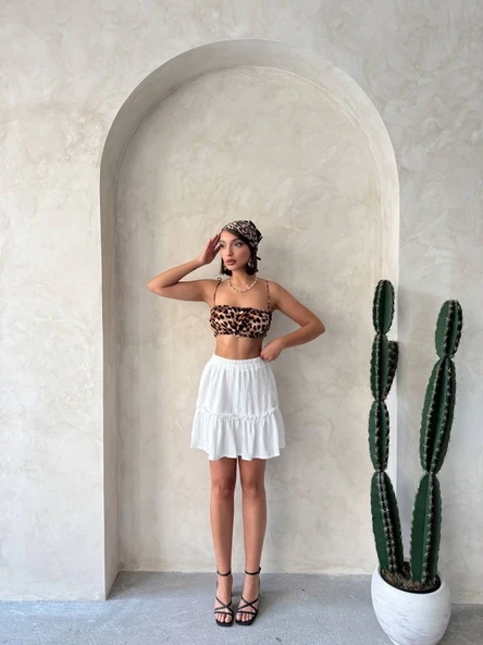 Çingene keten etek beyaz s24808 - Resim 7