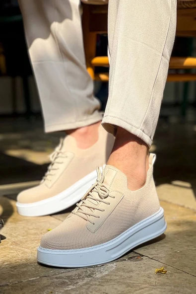 KB-116 Kuback Bej Bağcıklı Triko Günlük Erkek Ayakkabı - Resim 4