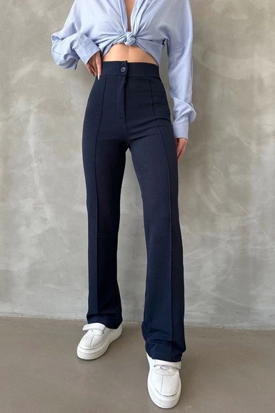 Önü cumalı ithal krep pantolon - Resim 3