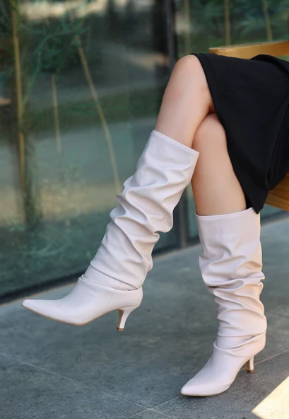 Zelya Bej Cilt Topuklu Çizme - Resim 2