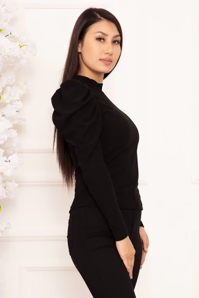 Prenses kol bluz siyah w3125 - Resim 3