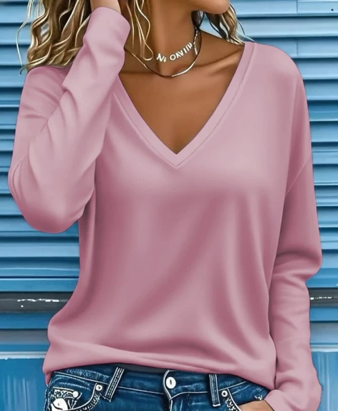 Kadın Uzun Kollu V Yakalı Dalgıç Bluz ürün görseli 1