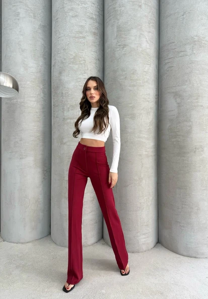 Önü cumalı ithal krep pantolon - Resim 5