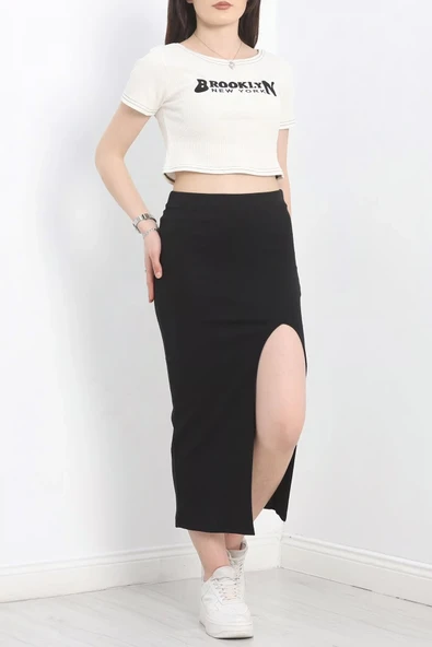 Nakışlı etekli takım siyah beyaz s3899 - Resim 2