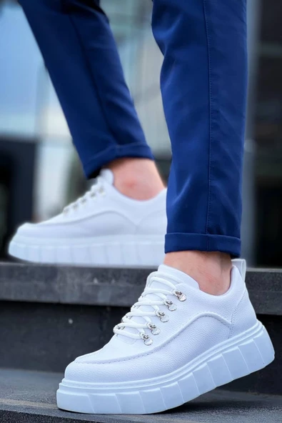 KB-X10 Kuback Beyaz Cilt  Beyaz Yüksek Taban Günlük Spor Ayakkabı - Resim 2