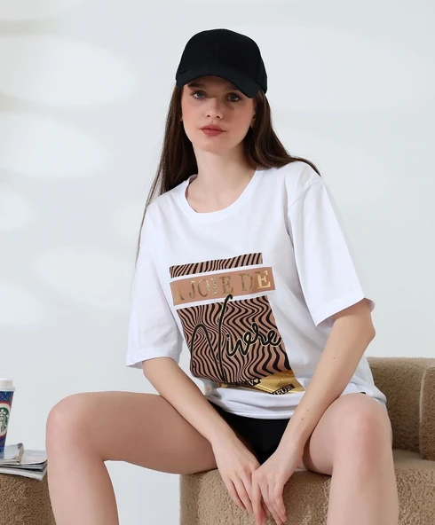 Varak çizgili Oversize tişört - Resim 2