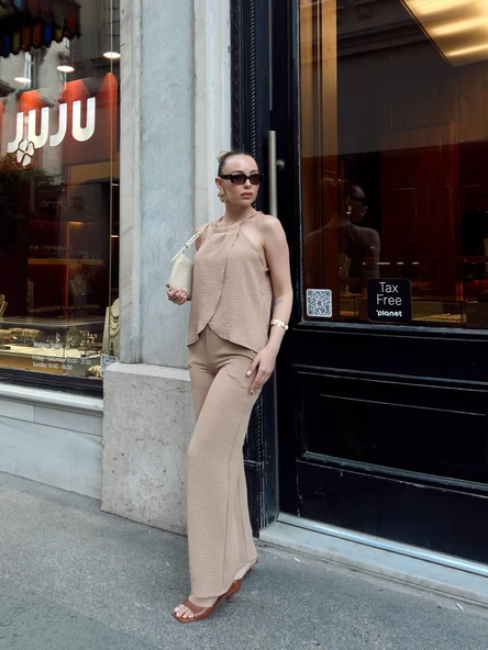 Kruvaze takım ayrobin bej s054 - Resim 4