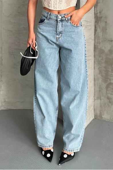 Baggy kar yıkama buz mavi jeans pantolon d2007 - Resim 6