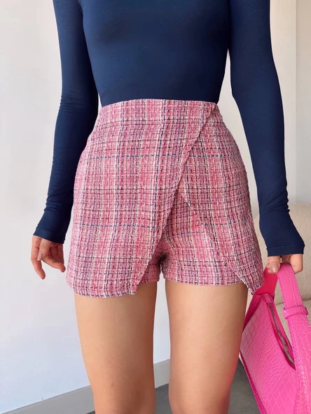 Kapaklı tüvit şort etek kırmızı - Resim 2