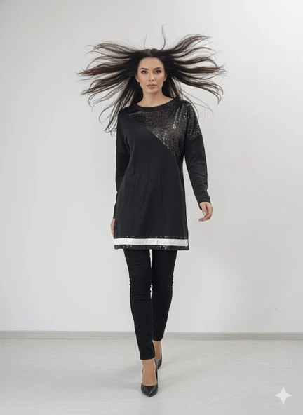 Kadın Uzun Kollu Pulpayet Detay Bluz - Resim 2