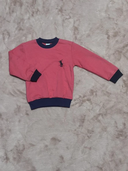 1-7 yaş Armalı bisiklet yaka lacivert biyeli sweatshirt fuşya ürün görseli 1