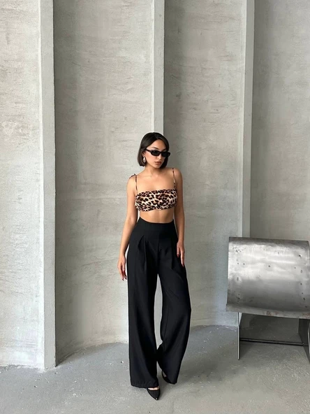 Pileli keten pantolon s255046 - Resim 6