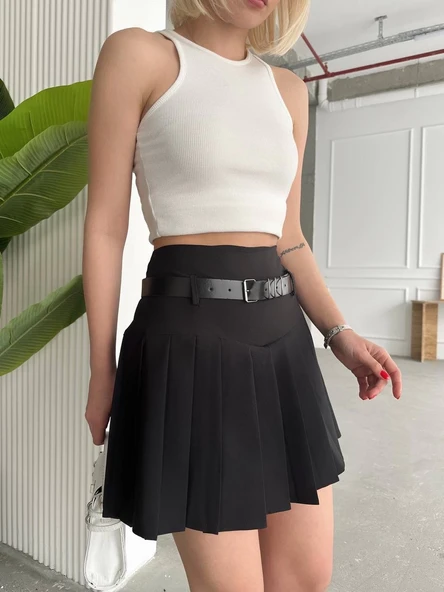 Kemerli pikseli şort etek - Resim 5