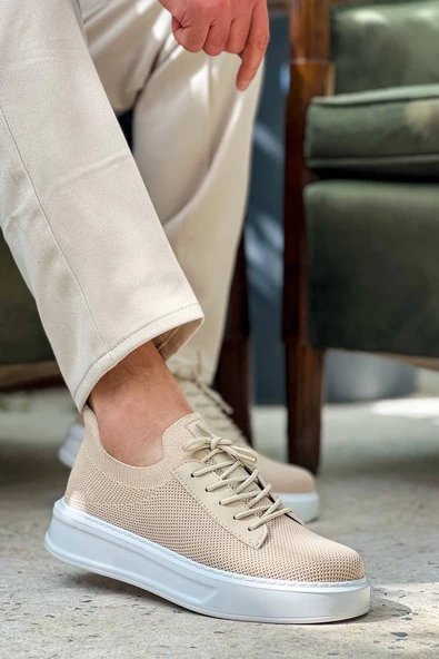 KB-116 Kuback Bej Bağcıklı Triko Günlük Erkek Ayakkabı - Resim 5