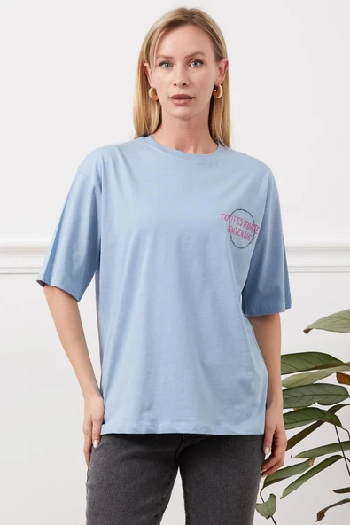 Baskılı tişört mavi ürün görseli 1