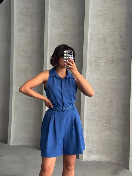 Yakalı şort tulum - Resim 2