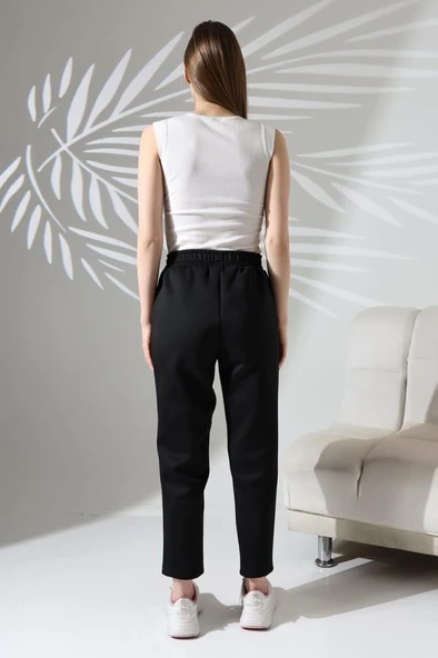 Kadın Uzun Kollu Dalıç Kumaş Cep Detay Beli Lastikli ütüsüz Pantolon - Resim 3