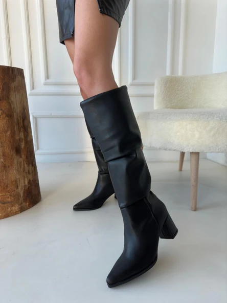 Pitay Siyah Cilt Topuklu Çizme ürün görseli 1