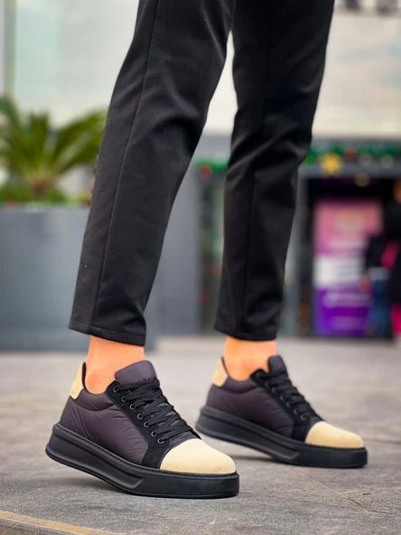 KB-X46 Kuback Siyah Bej Yüksek Siyah Taban Günlük Spor Ayakkabı - Resim 2