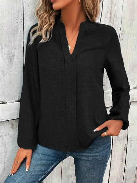 Kadın Uzun Kollu Hakim Yaka Bluz - Resim 3