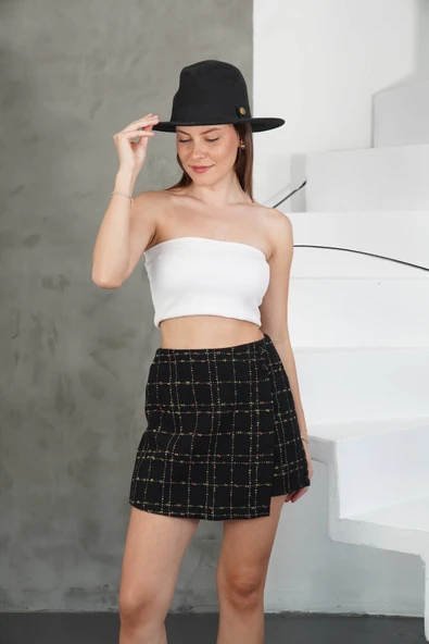 İki düğmeli şort etek siyah h26414 - Resim 8