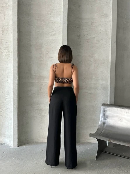 Pileli keten pantolon s255046 - Resim 3