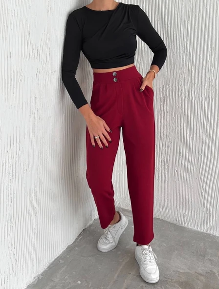 örme krep pantolon çift düğmeli - Resim 3