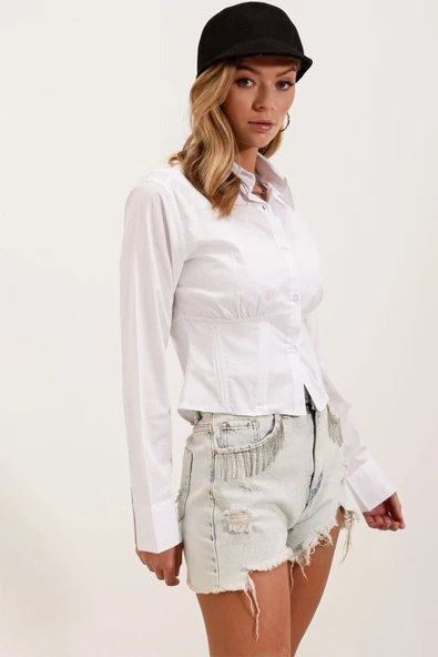 20231 Slim Fit Poplin Gömlek - Beyaz - Resim 2