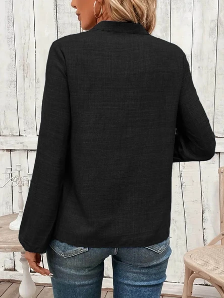 Kadın Uzun Kollu Hakim Yaka Bluz - Resim 2