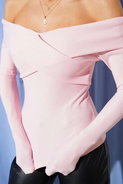 Madonna Çapraz Yaka Bluz Pembe t4331 - Resim 4