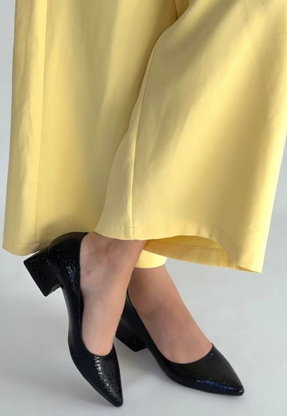 Meort Siyah Rugan Topuklu Ayakkabı - Resim 3