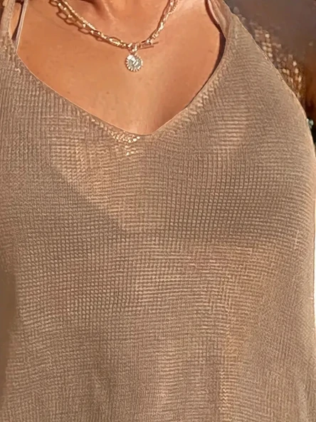 Kadın Eteği Büzgü Detay Boyundan Bağlamalı Mini Triko Pareo - Resim 4