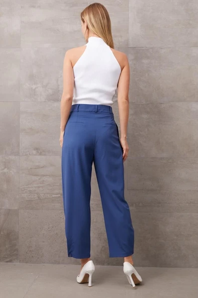 Paçası Düğmeli Yüksek Bel Pantolon - Resim 3