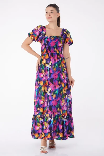 Kadın Fuşya Gipeli Kısa Kollu Elbise ürün görseli 1