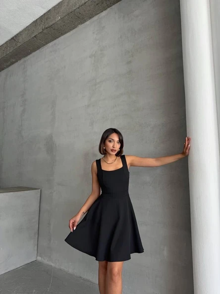 Kadın kare yaka kısa elbise s251188 - Resim 5