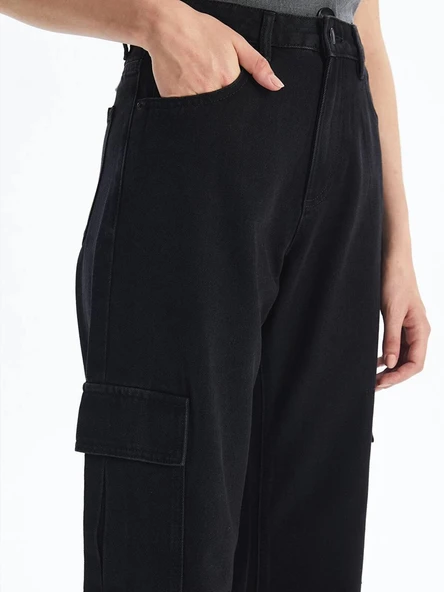 Kargo cep jeans pantolon siyah - Resim 4