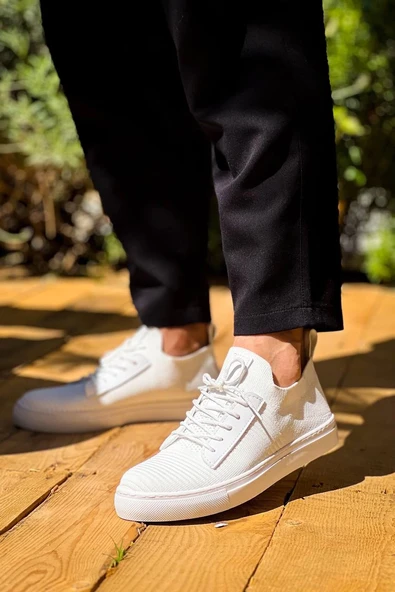 KB-110  Kuback Beyaz Triko Yüksek Taban Bağcıklı Günlük Erkek Ayakkabı - Resim 3