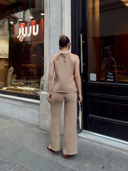 Kruvaze takım ayrobin bej s054 - Resim 5