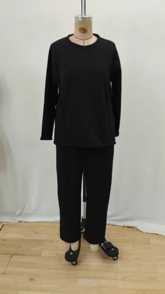 Kadın Uzun Kollu Yanları Nervurlu Viskon Iki Iplik Ve Pantolon Ikili Takım - Resim 6