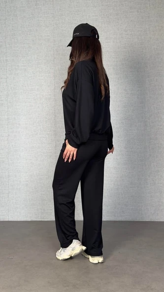 Kadın Uzun Kollu Bisiklet Yaka Viskon Iki Iplik Bluz Ve Pantolon Ikili Takım - Resim 2