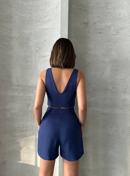 Şortlu keten takım s255014 - Resim 4