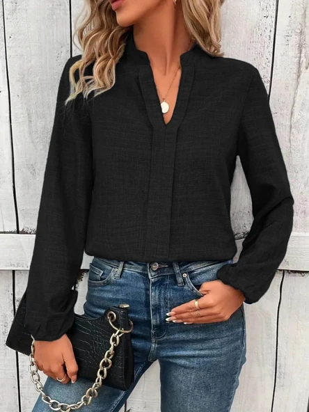 Kadın Uzun Kollu Hakim Yaka Bluz ürün görseli 1