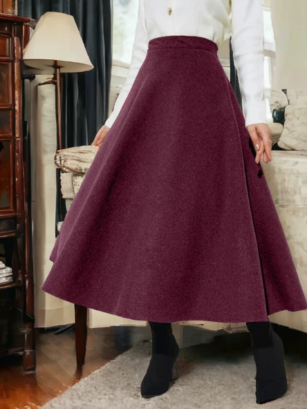 Fermuarlı Kaşe Çan Etek -Bordo ürün görseli 1